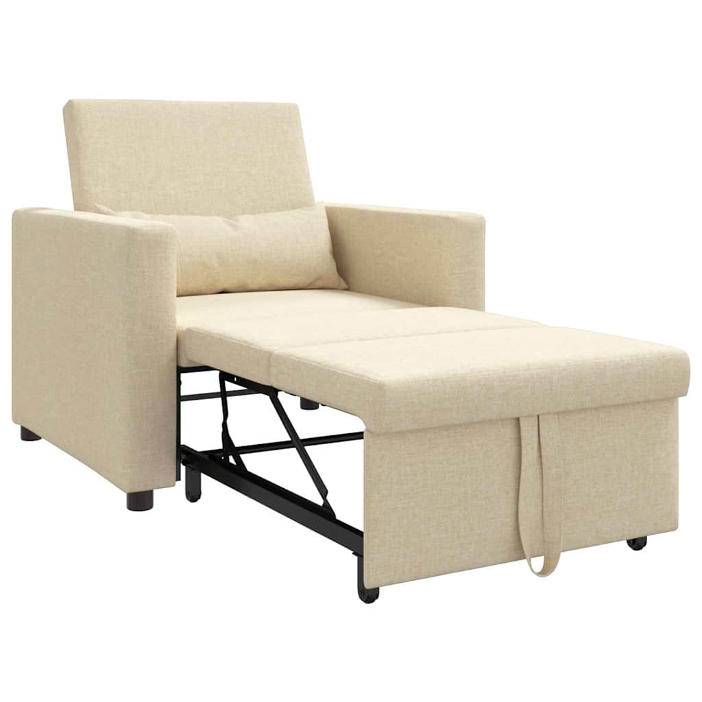 Sofá cama single com rodas Creme 90 x 165 x 87 cm tecido
