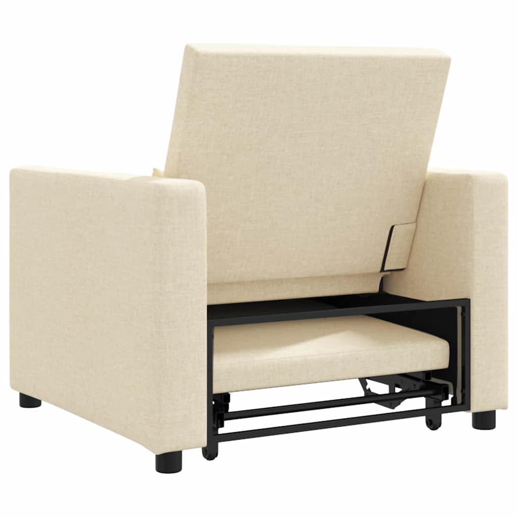Sofá cama single com rodas Creme 90 x 165 x 87 cm tecido