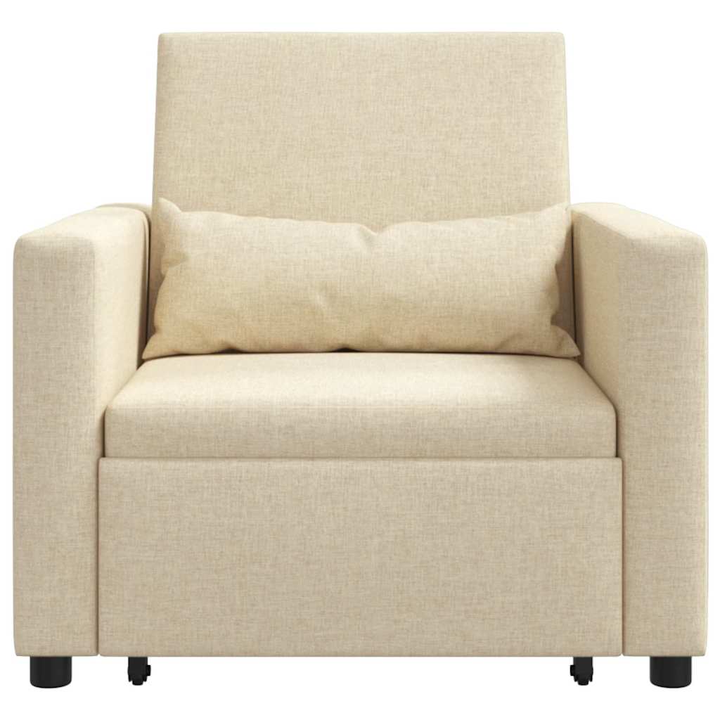 Sofá cama single com rodas Creme 90 x 165 x 87 cm tecido
