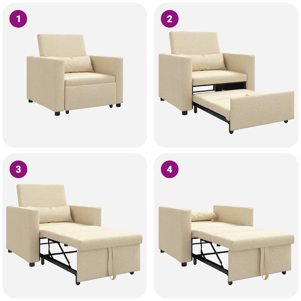 Sofá cama single com rodas Creme 90 x 165 x 87 cm tecido