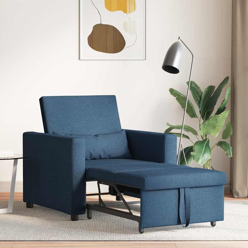 Sofá cama single com rodas Azul 90 x 165 x 87 cm tecido