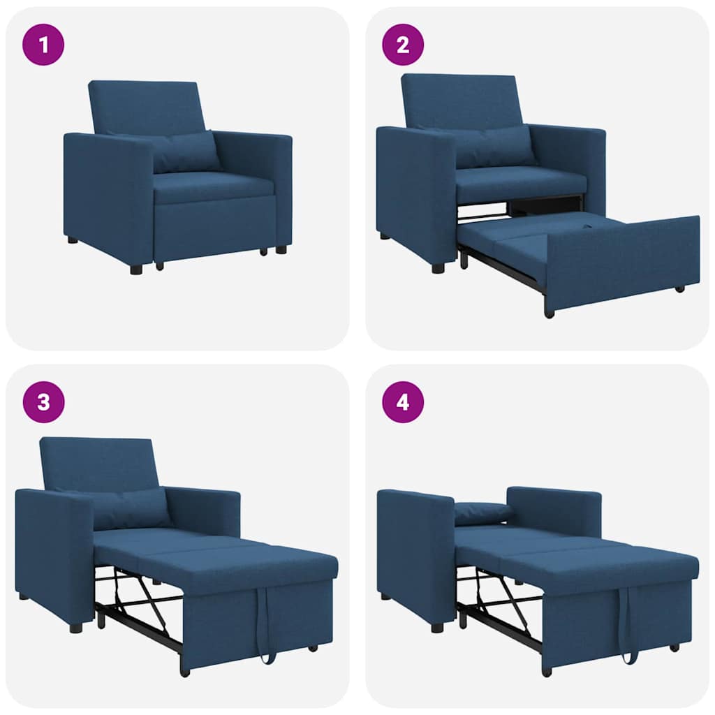 Sofá cama single com rodas Azul 90 x 165 x 87 cm tecido
