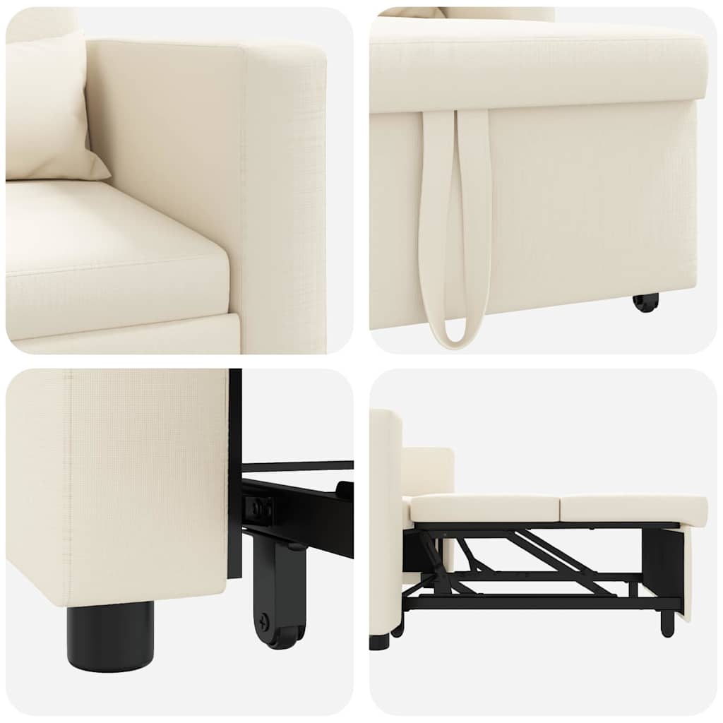 Sofá cama single com rodas Branco creme 90 x 165 x 87 cm tecido