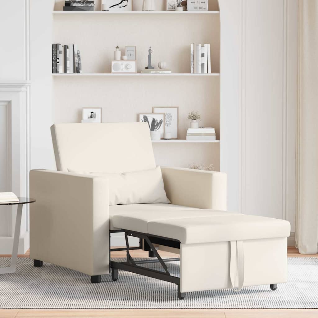 Sofá cama single com rodas Branco creme 90 x 165 x 87 cm tecido