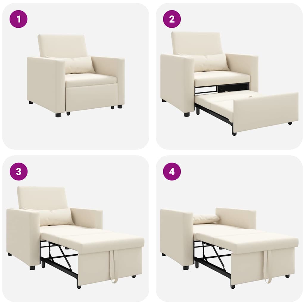 Sofá cama single com rodas Branco creme 90 x 165 x 87 cm tecido