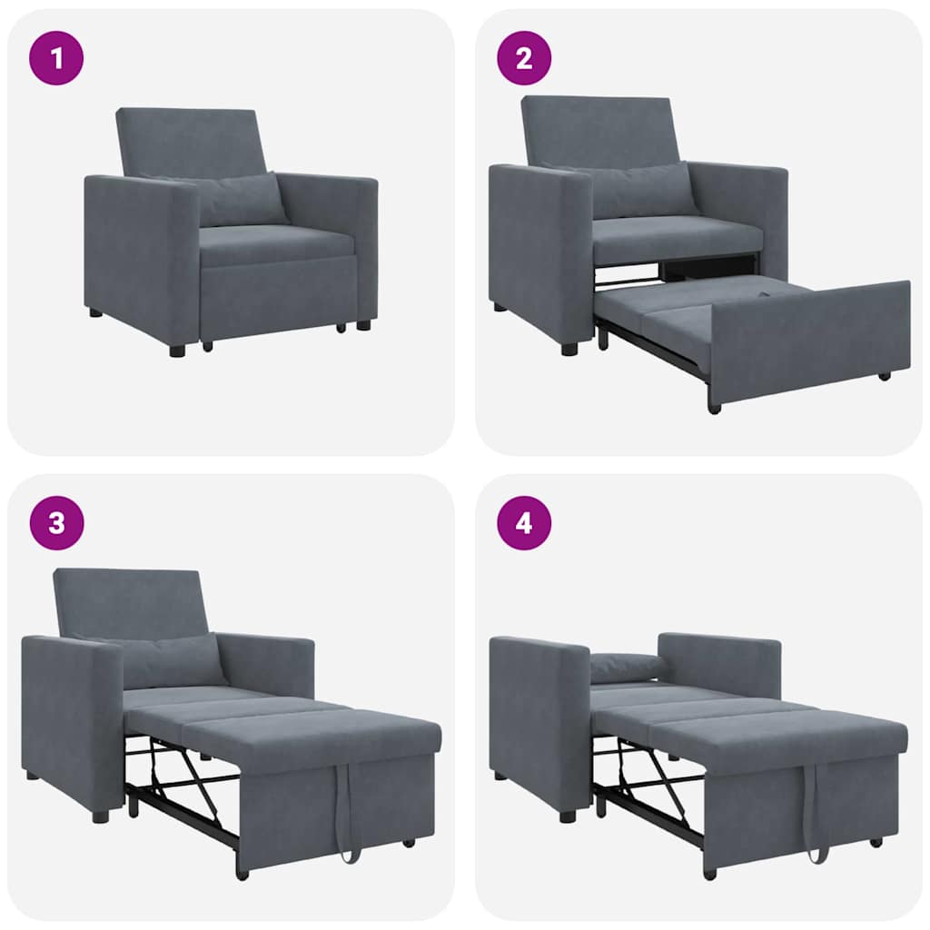 Sofá cama single Cinzento escuro 90 x 165 x 87 cm Veludo