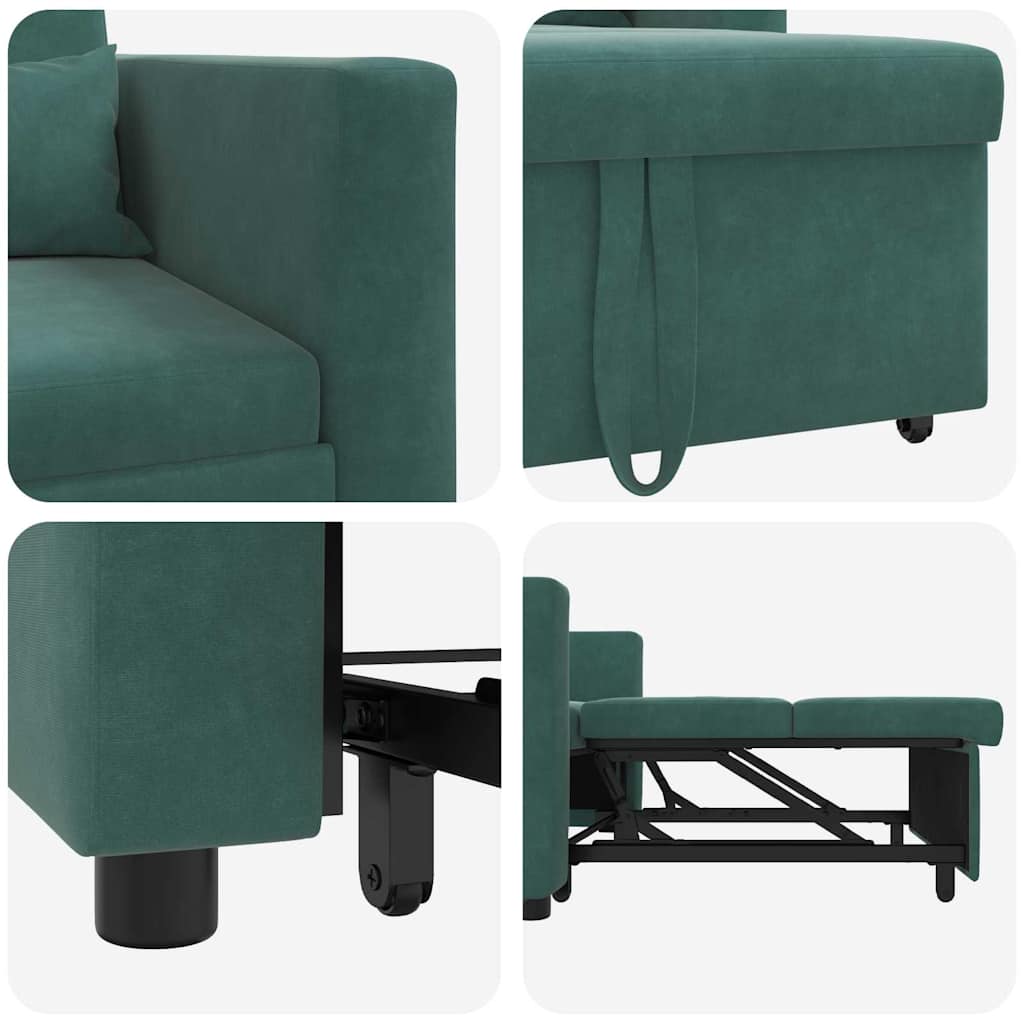 Sofá cama single com rodas Verde-escuro 90 x 165 x 87 cm Veludo