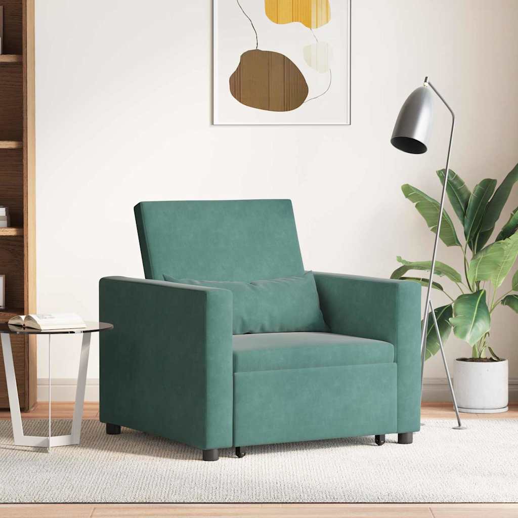 Sofá cama single com rodas Verde-escuro 90 x 165 x 87 cm Veludo