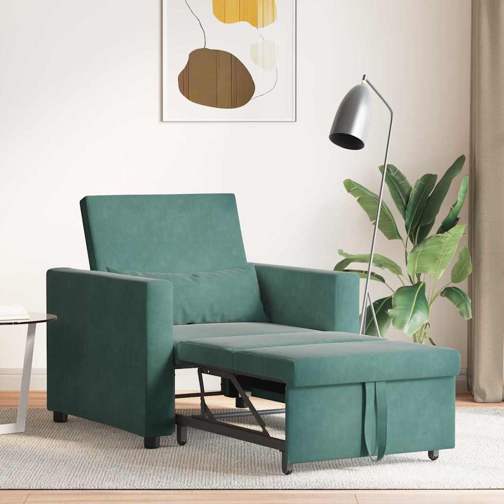 Sofá cama single com rodas Verde-escuro 90 x 165 x 87 cm Veludo