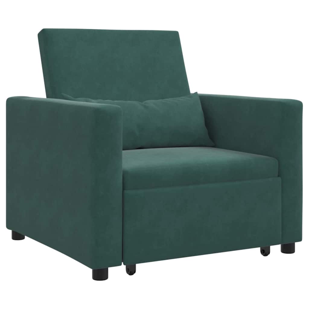 Sofá cama single com rodas Verde-escuro 90 x 165 x 87 cm Veludo