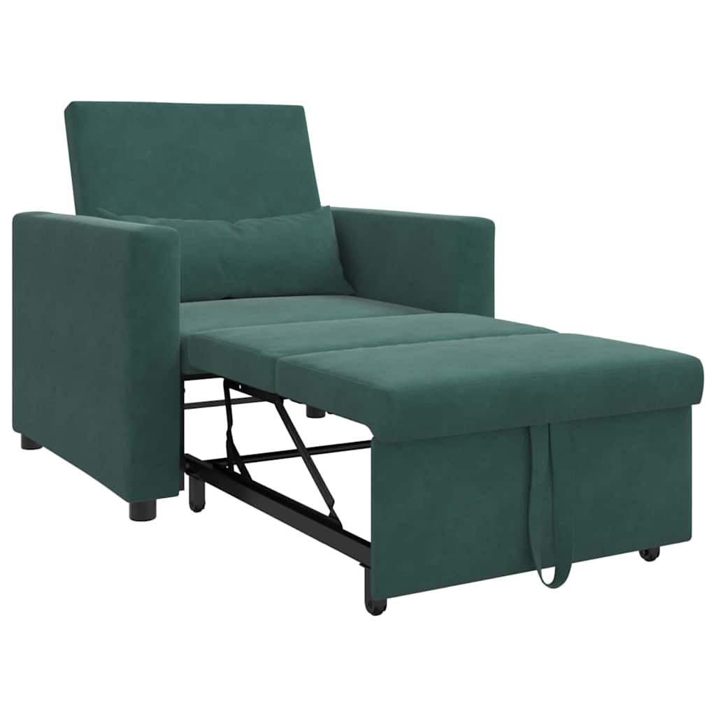Sofá cama single com rodas Verde-escuro 90 x 165 x 87 cm Veludo