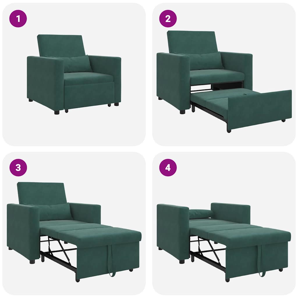 Sofá cama single com rodas Verde-escuro 90 x 165 x 87 cm Veludo
