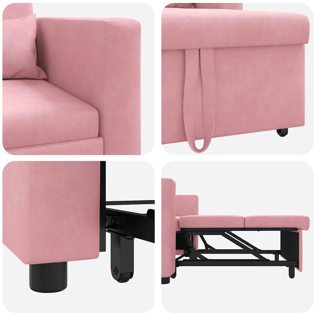 Sofá cama single com rodas rosa claro 90 x 165 x 87 cm Veludo