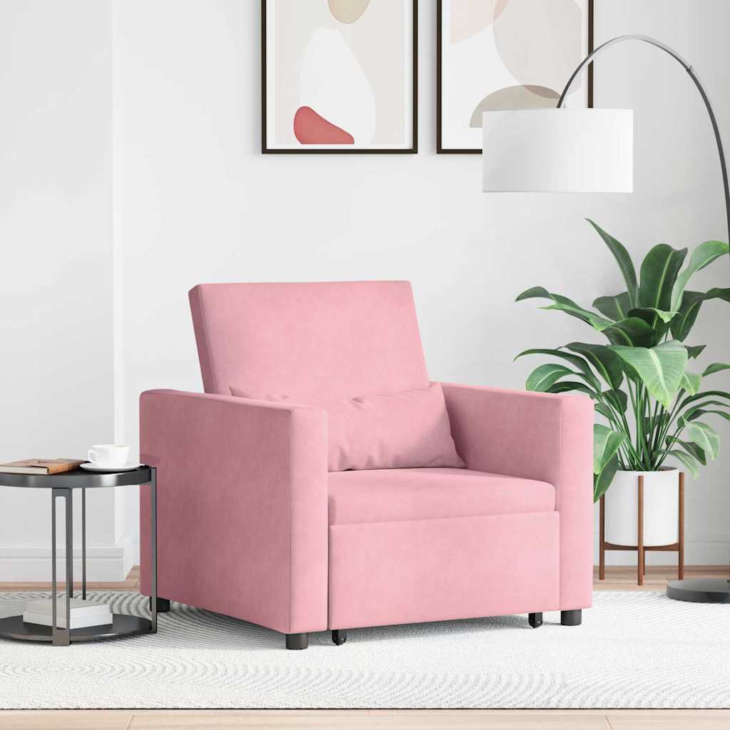 Sofá cama single com rodas rosa claro 90 x 165 x 87 cm Veludo