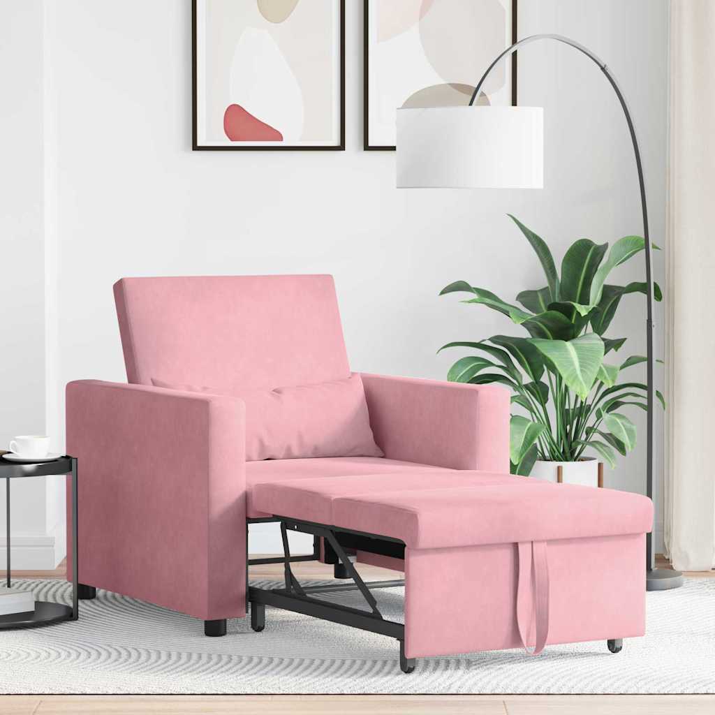 Sofá cama single com rodas rosa claro 90 x 165 x 87 cm Veludo