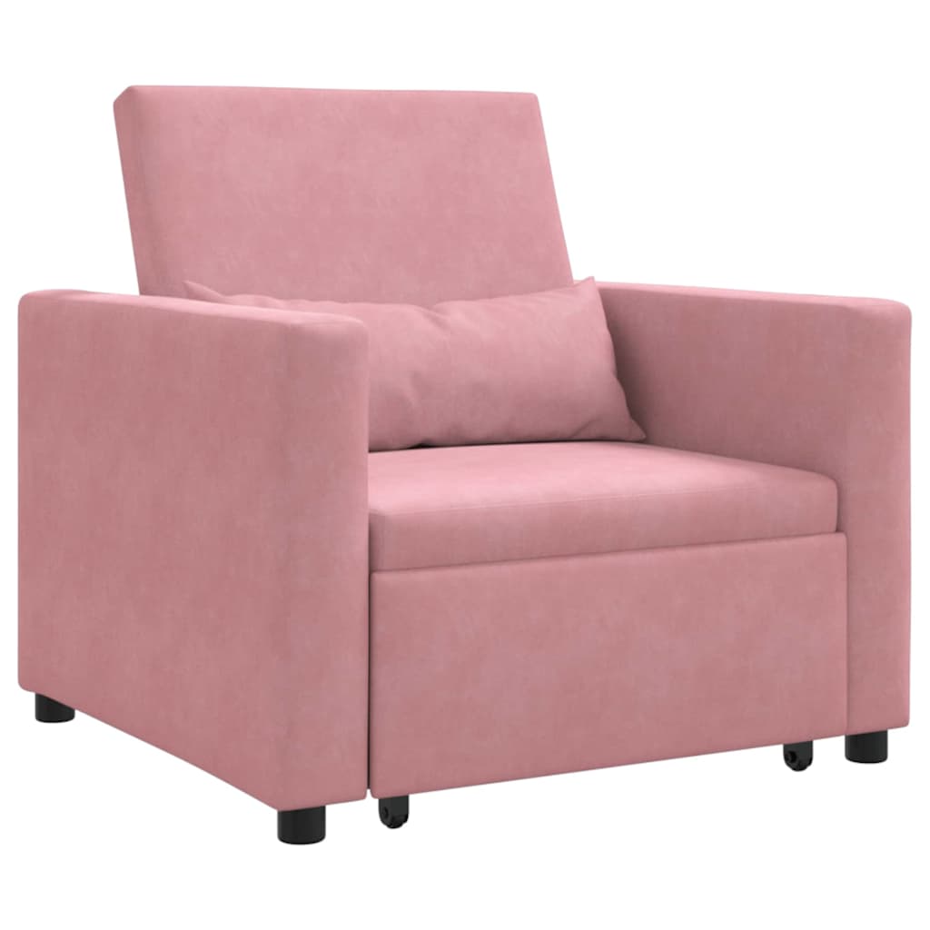 Sofá cama single com rodas rosa claro 90 x 165 x 87 cm Veludo
