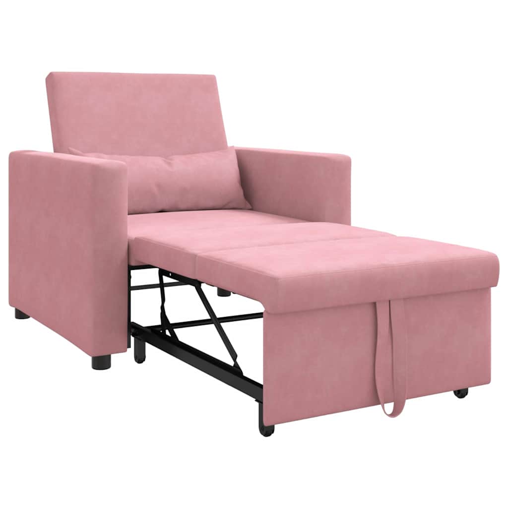 Sofá cama single com rodas rosa claro 90 x 165 x 87 cm Veludo