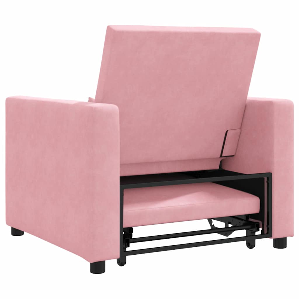 Sofá cama single com rodas rosa claro 90 x 165 x 87 cm Veludo