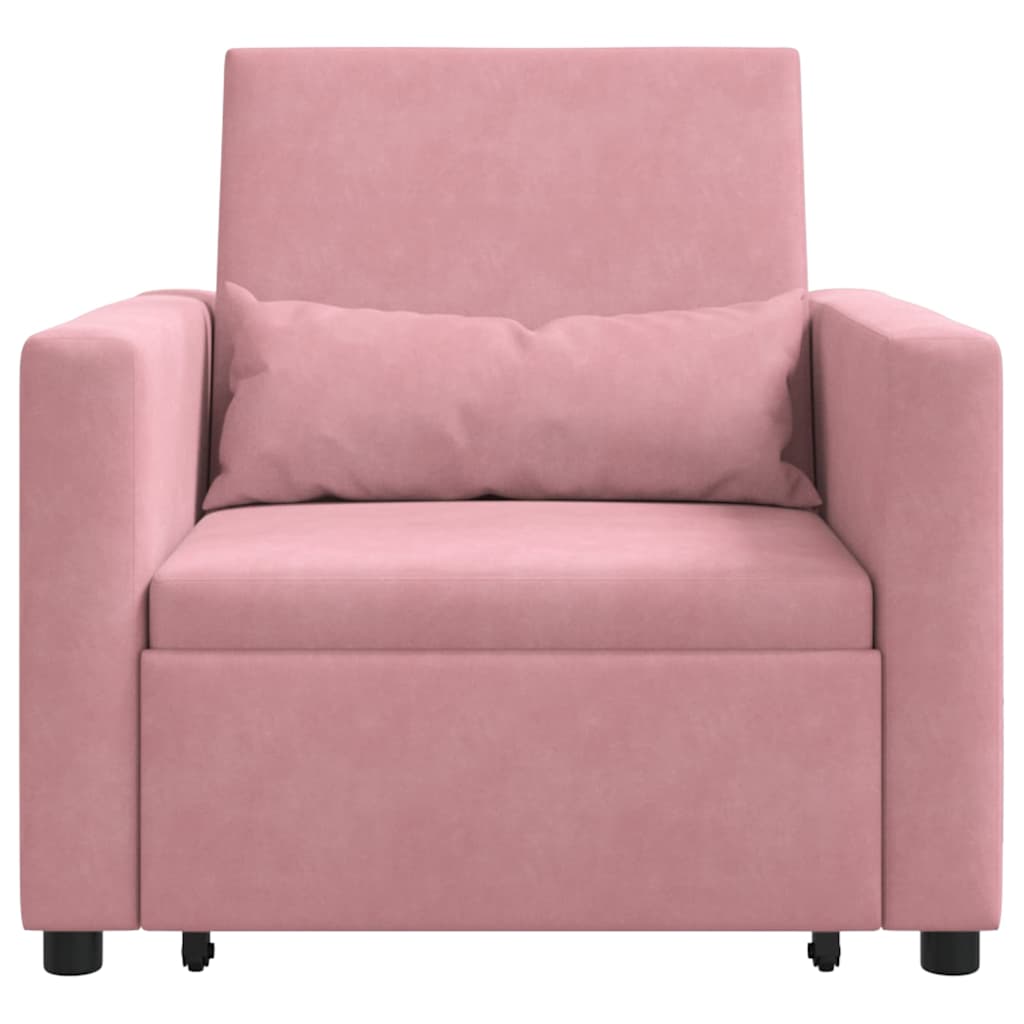 Sofá cama single com rodas rosa claro 90 x 165 x 87 cm Veludo
