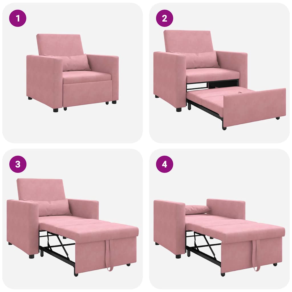 Sofá cama single com rodas rosa claro 90 x 165 x 87 cm Veludo