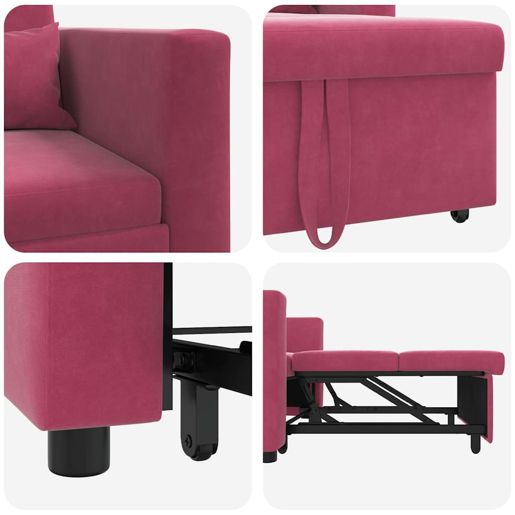 Sofá cama single vermelho tinto 90 x 165 x 87 cm Veludo