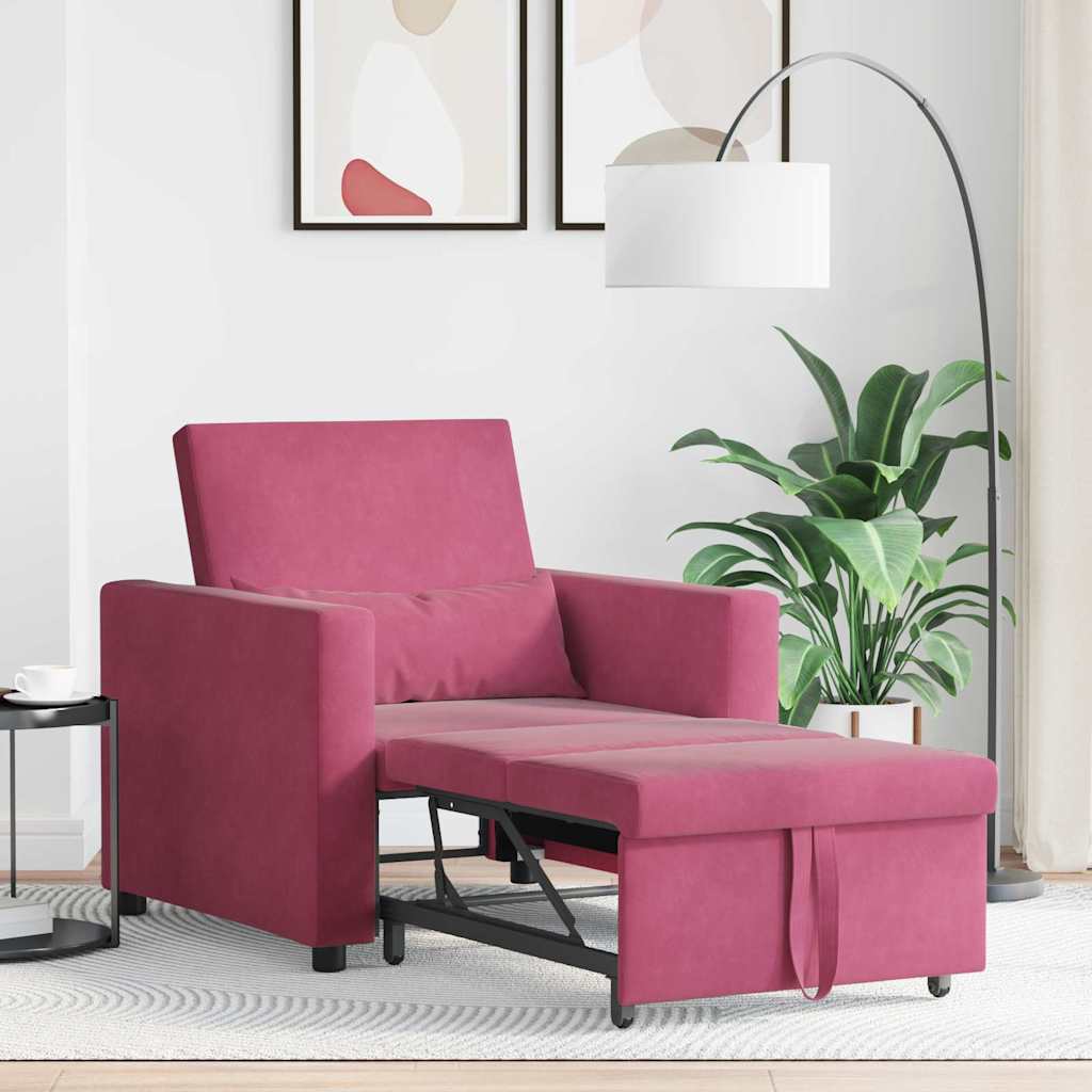 Sofá cama single vermelho tinto 90 x 165 x 87 cm Veludo