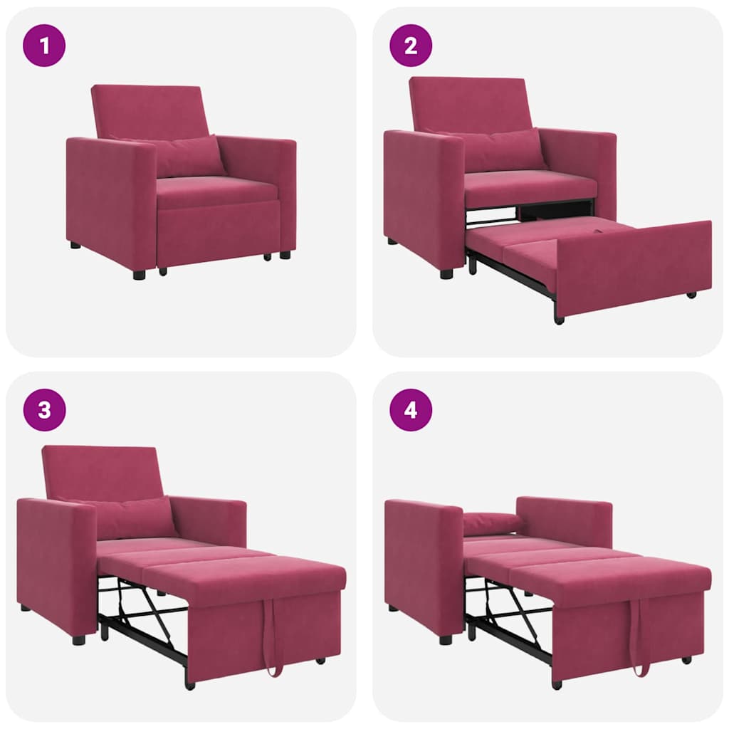 Sofá cama single vermelho tinto 90 x 165 x 87 cm Veludo