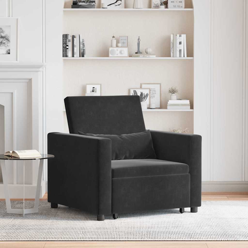 Sofá cama single com rodas Preto 90 x 165 x 87 cm Veludo