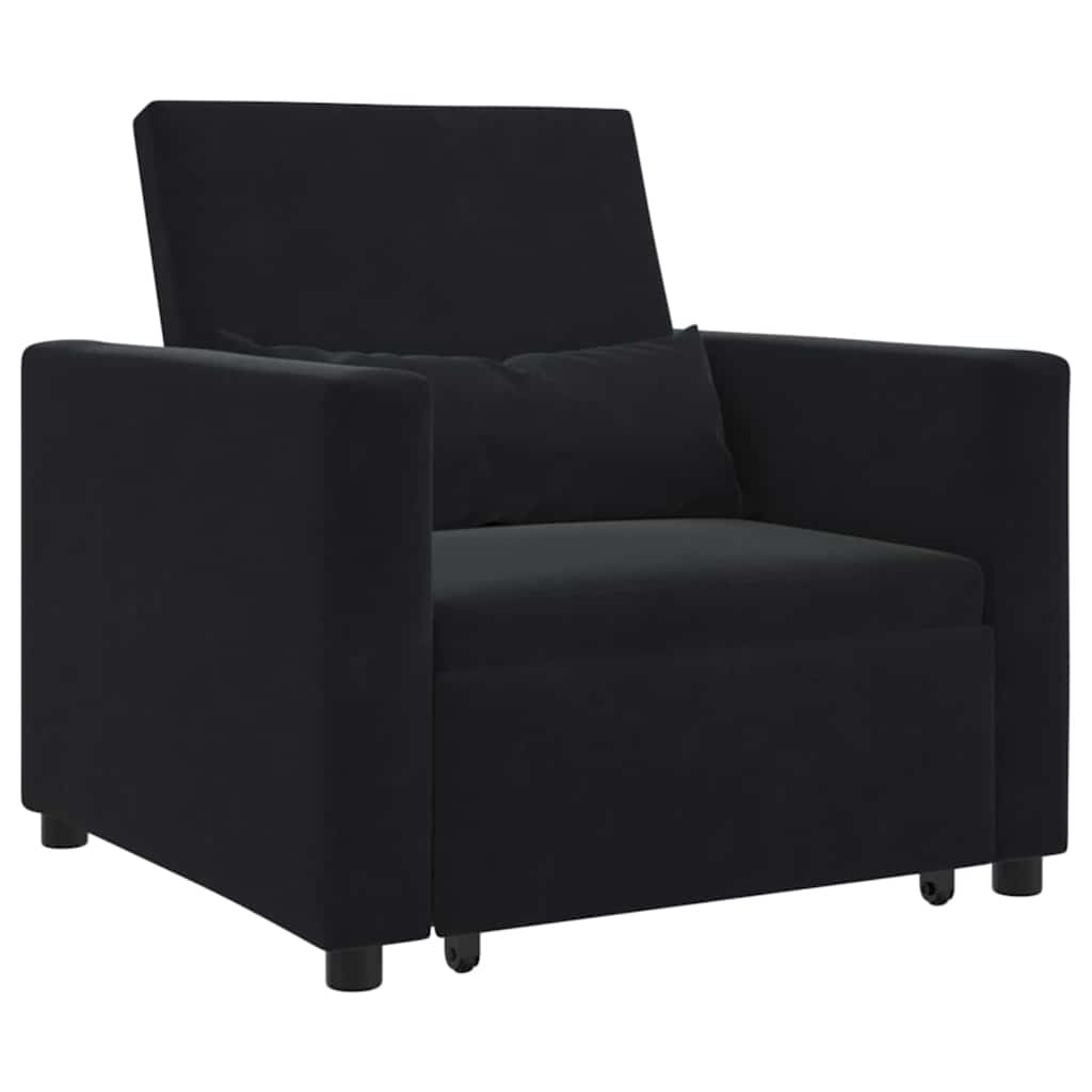 Sofá cama single com rodas Preto 90 x 165 x 87 cm Veludo