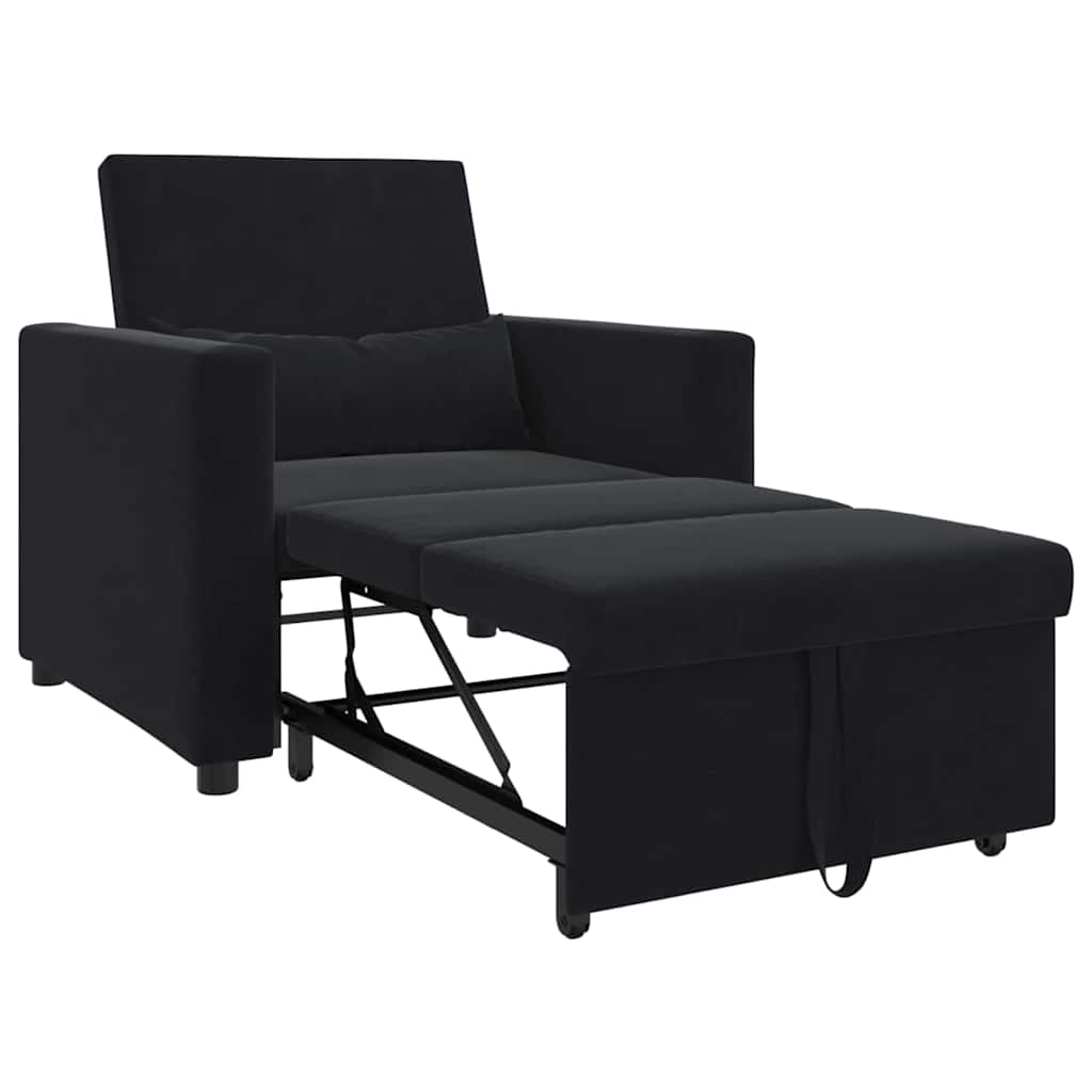 Sofá cama single com rodas Preto 90 x 165 x 87 cm Veludo