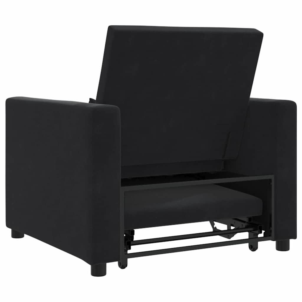 Sofá cama single com rodas Preto 90 x 165 x 87 cm Veludo