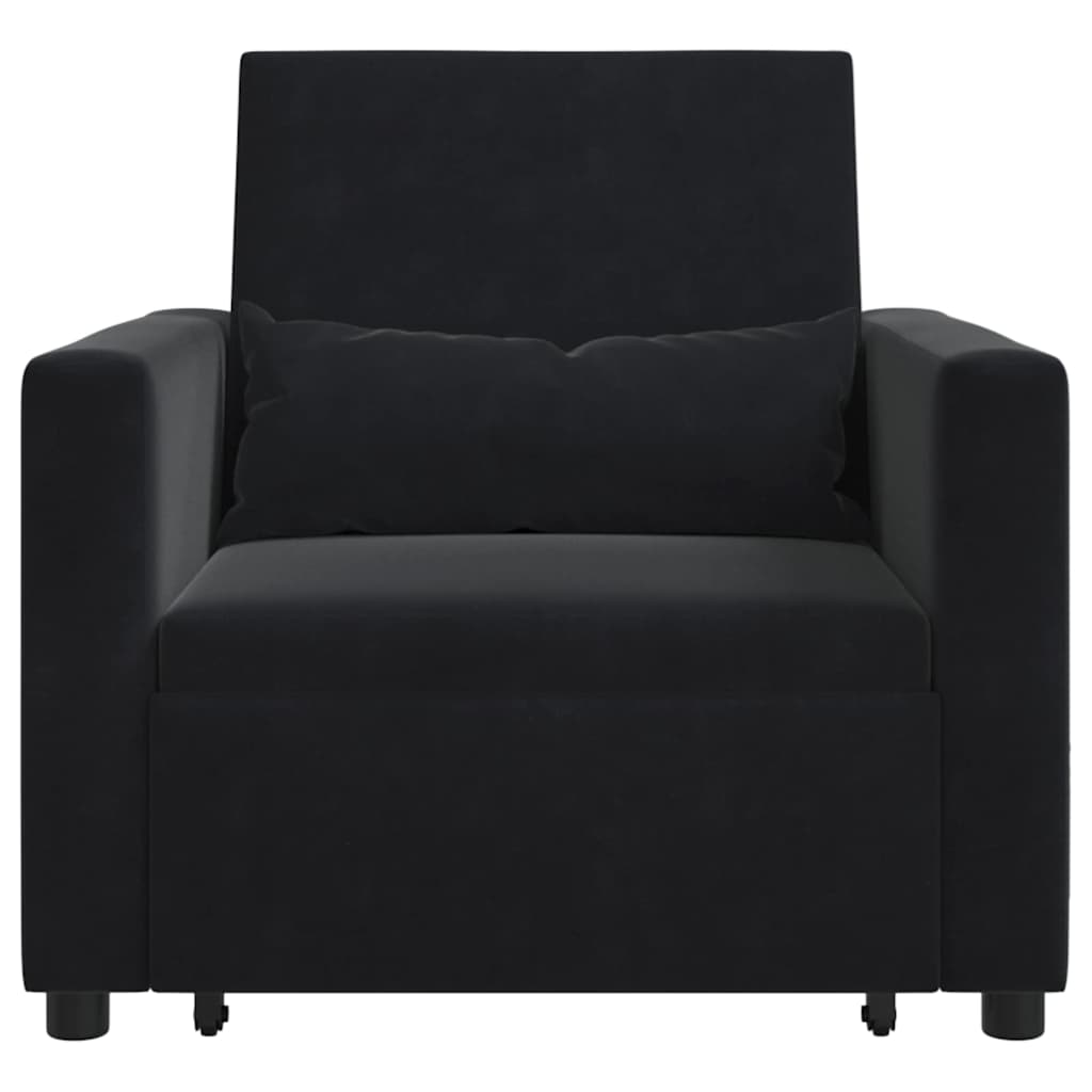 Sofá cama single com rodas Preto 90 x 165 x 87 cm Veludo