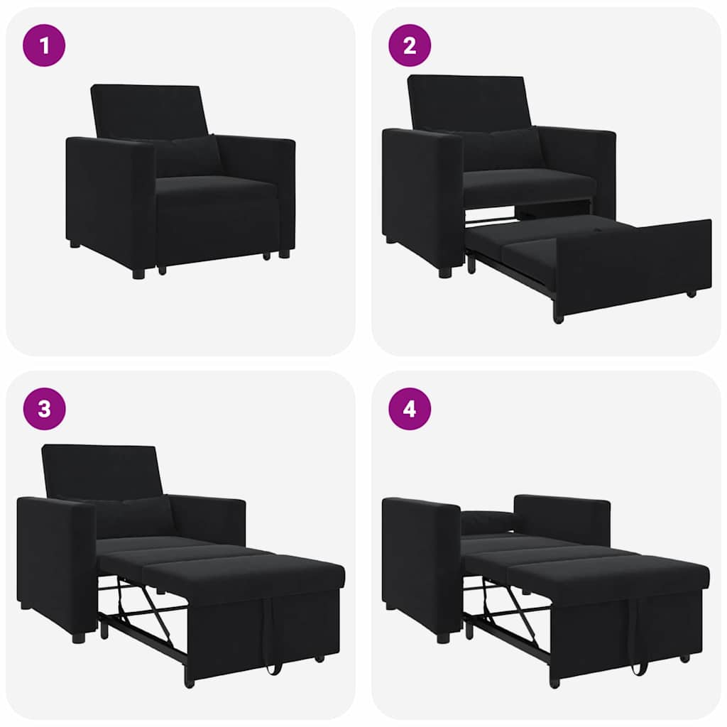 Sofá cama single com rodas Preto 90 x 165 x 87 cm Veludo