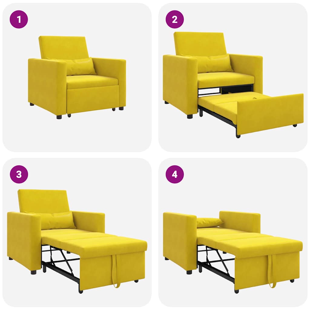 Sofá cama single com rodas Amarelo 90 x 165 x 87 cm Veludo