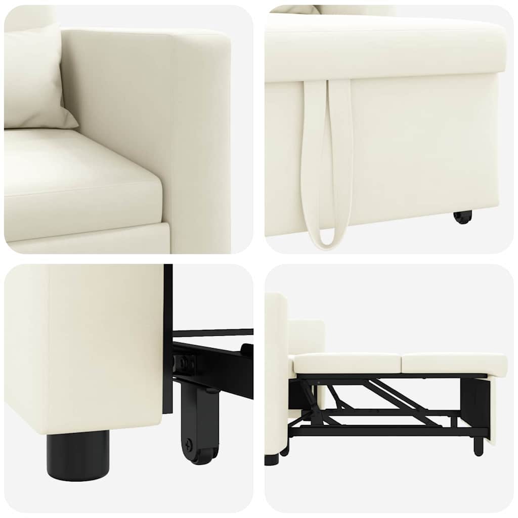 Sofá cama single com rodas Creme 90 x 165 x 87 cm Veludo