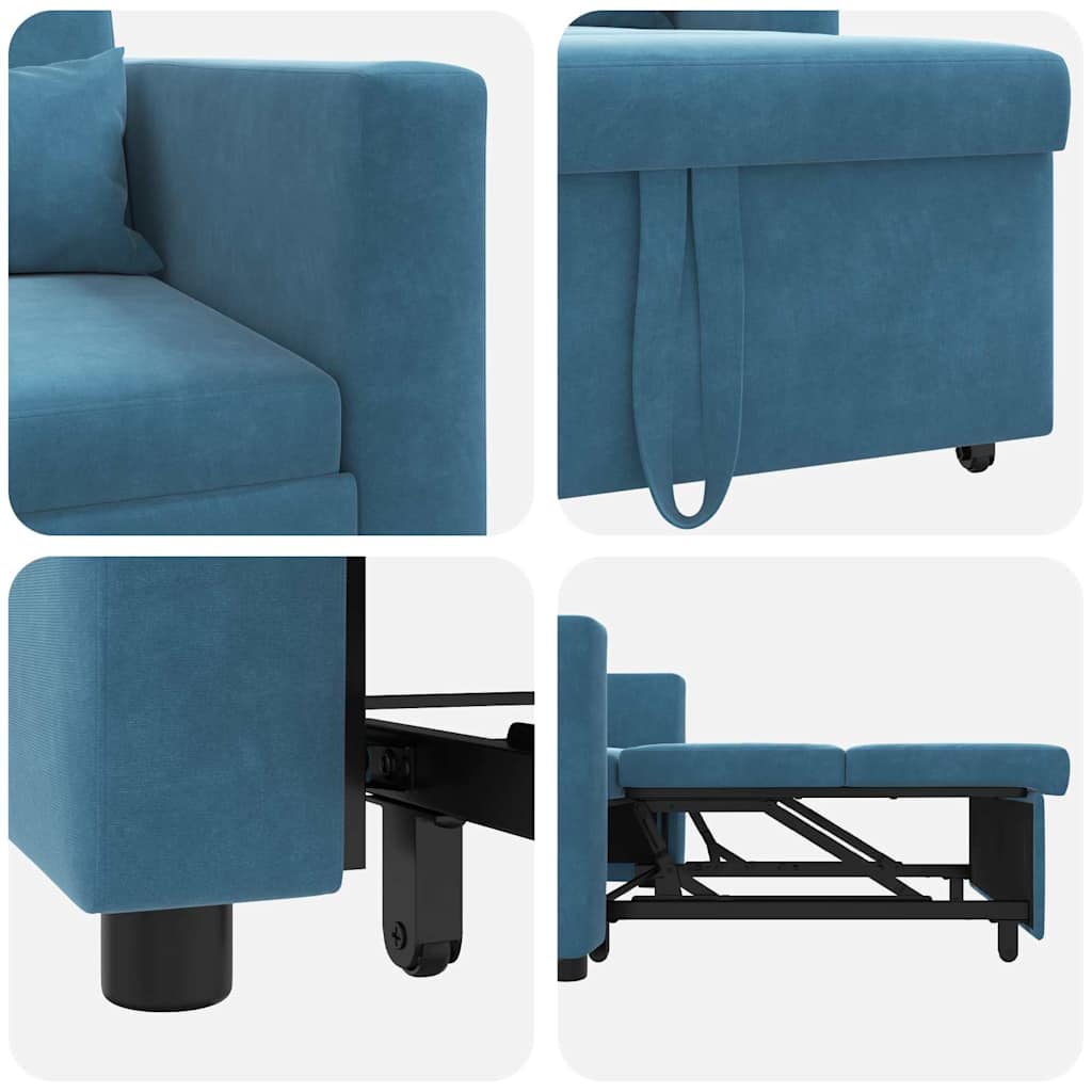 Sofá cama single com rodas Azul 90 x 165 x 87 cm Veludo