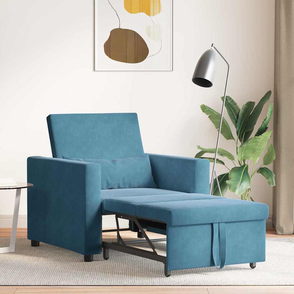 Sofá cama single com rodas Azul 90 x 165 x 87 cm Veludo