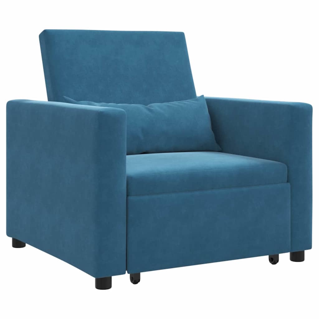 Sofá cama single com rodas Azul 90 x 165 x 87 cm Veludo