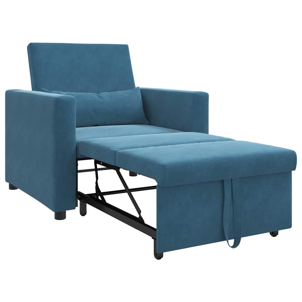 Sofá cama single com rodas Azul 90 x 165 x 87 cm Veludo