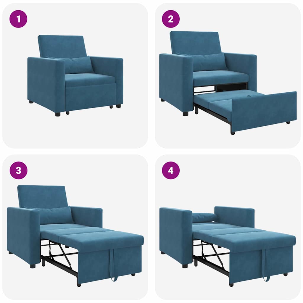 Sofá cama single com rodas Azul 90 x 165 x 87 cm Veludo