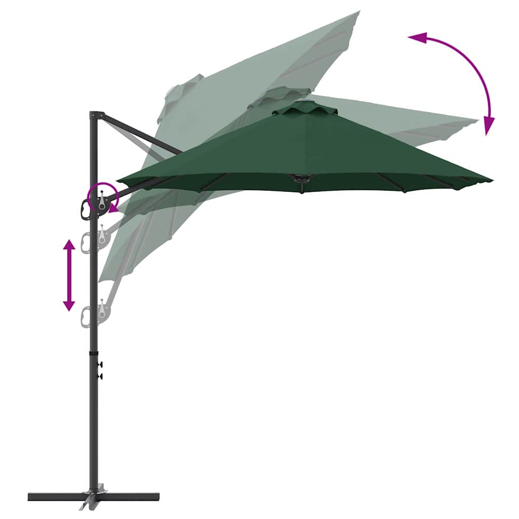 Guarda-sol cantilever de jardim Verde 372 x 198 x 243 cm
