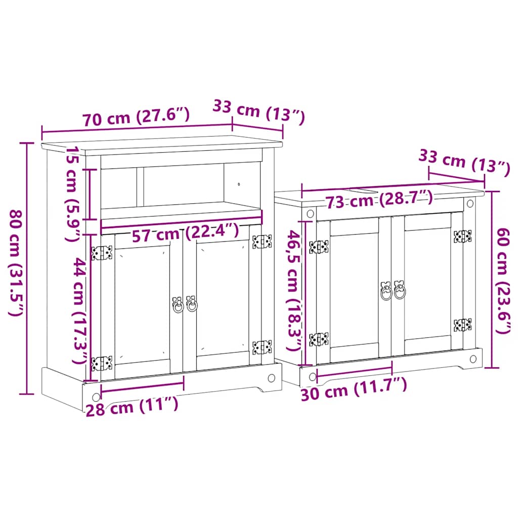 2 pcs conj. de móveis p/ casa de banho Corona pinho maciço