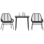 3 pcs conjunto de jantar para jardim vime PE vidro preto