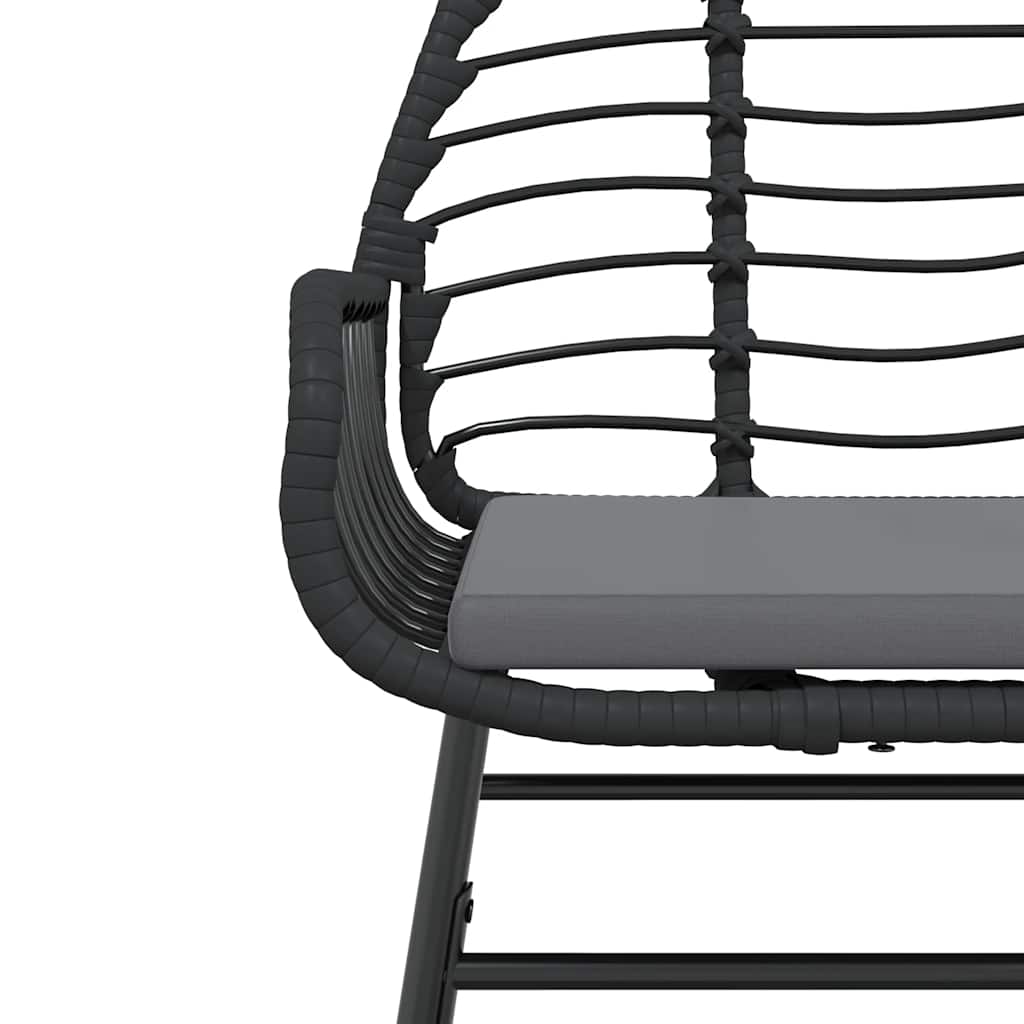 3 pcs conjunto jantar jardim almofadões vime PE vidro preto