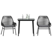 3 pcs conjunto jantar jardim almofadões vime PE vidro preto