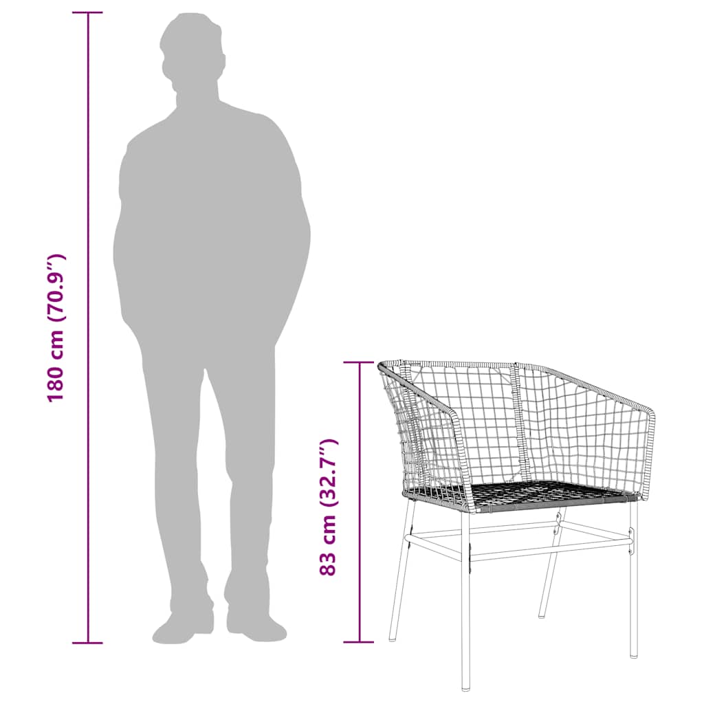 3 pcs conjunto de jantar para jardim vime PE vidro preto