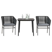 3 pcs conjunto jantar jardim almofadões vime PE vidro preto