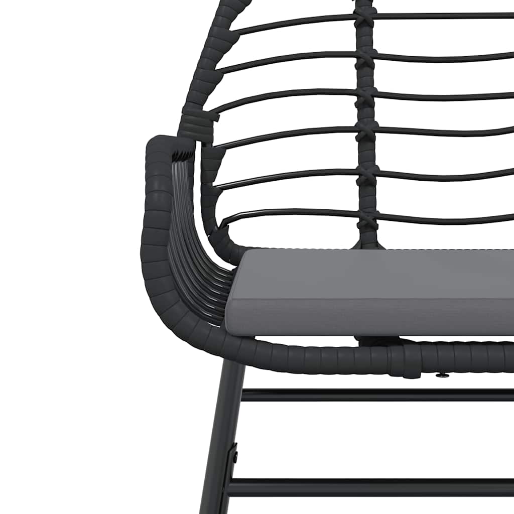 3 pcs conjunto jantar jardim almofadões vime PE vidro preto