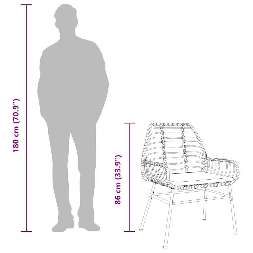 3 pcs conjunto jantar jardim almofadões vime PE vidro preto