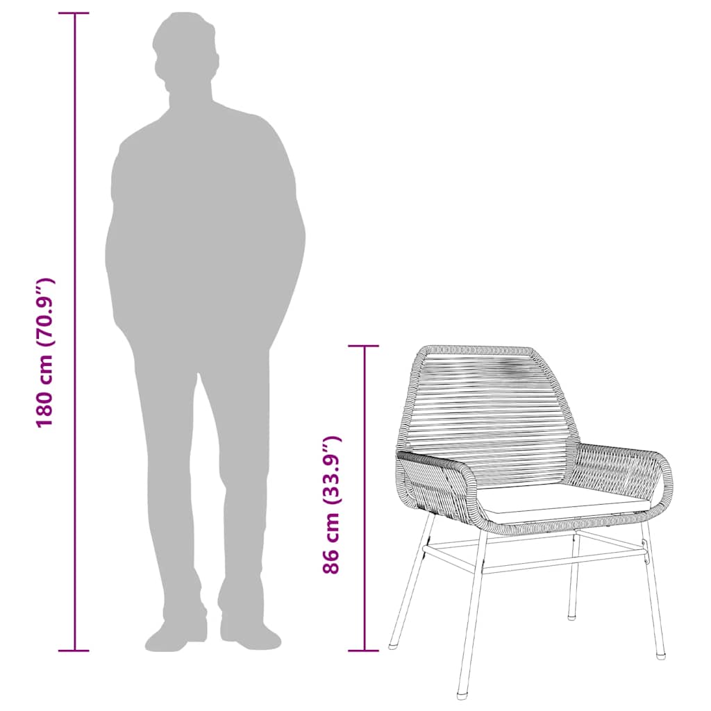 3 pcs conjunto jantar jardim almofadões vime PE vidro preto